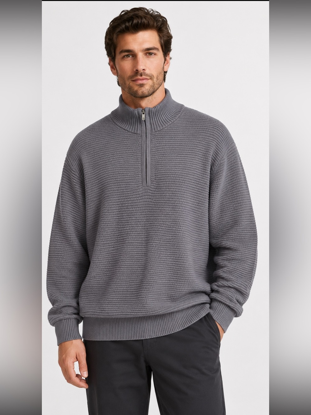 Tommy John Gray Quarter Zip Sweater Mens 2XL Cotton Modal